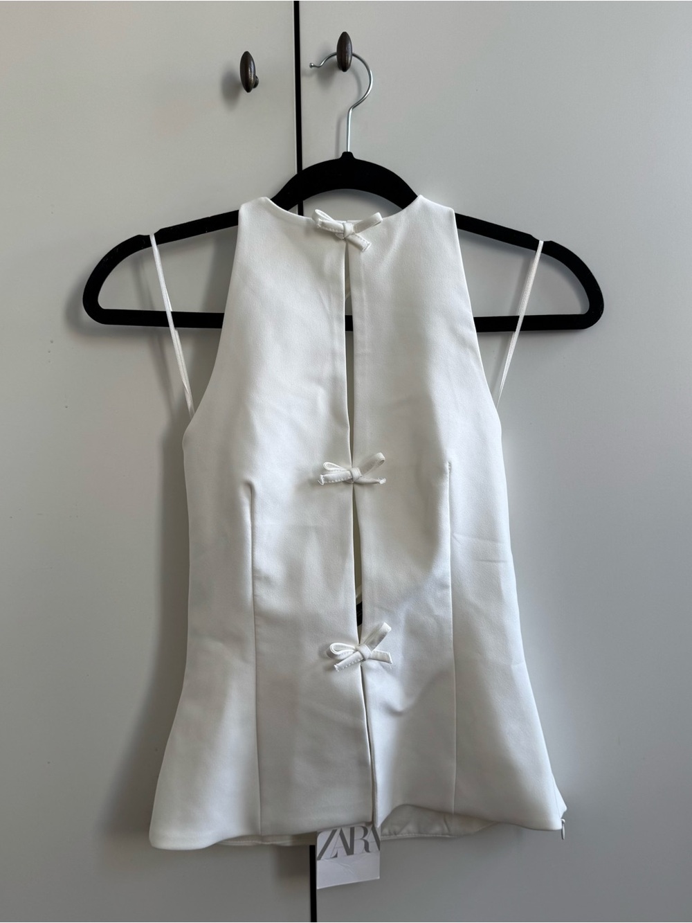 ZARA White Tie-Front Sleeveless Top XS